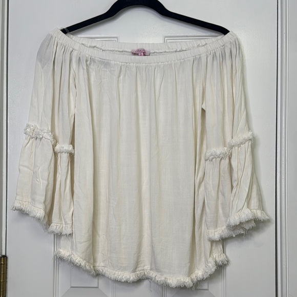 Pink Lily White Ruffled Blouse Relaxed Fit - Picture 1 of 6